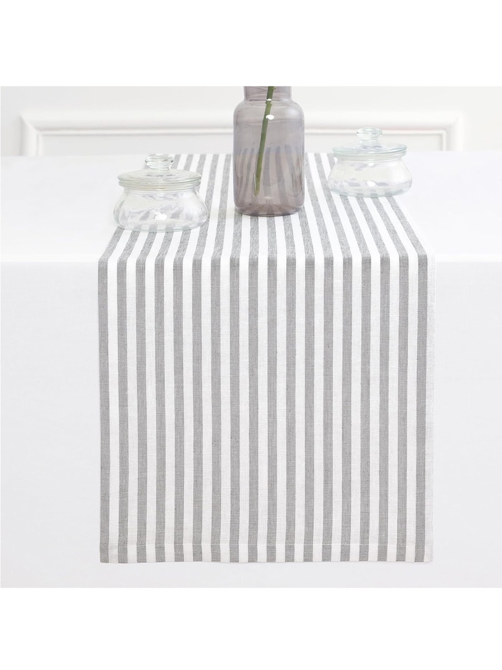 Solino Home Table Runner 72 Inches Long - Amalfi Stripe, 100% Pure Linen Grey